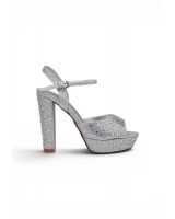 20101 Women Evening Platforms Slingback High Heels in Silver